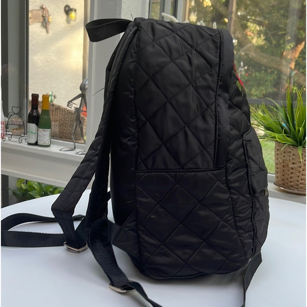Embroidered Roses Black Quilted Backpack - Picture 6 of 16